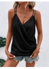 Kadın Askılı Kruvaze Yakalı Pile Detaylı Sandy Bluz