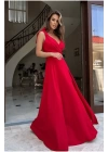 Kadın Askılı Omuzdan Bağlamalı Kruvaze Yakalı Uzun Yırtmaçlı Janjan Krep Elbise