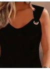 Kadın Askılı V Yaka Kuş Gözü Detaylı Viskon Bluz