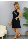 Kadın Askılı V Yakalı Beli Büzgülü Kısa Viskon Iki Iplik Elbise