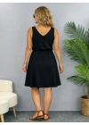 Kadın Askılı V Yakalı Beli Büzgülü Kısa Viskon Iki Iplik Elbise
