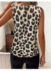 Kadın Askılı V Yakalı Leopar Desenli Süprem Bluz