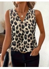 Kadın Askılı V Yakalı Leopar Desenli Süprem Bluz