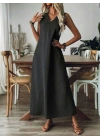 Kadın Askılı V Yakalı Uzun Elbise