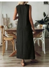 Kadın Askılı V Yakalı Uzun Elbise