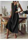 Kadın Askılı V Yakalı Uzun Elbise