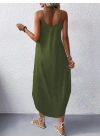 Kadın Askılı V Yakalı Uzun Viskon Elbise