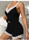 Kadın Askılı V Yakalı Viskon Bluz Ve Short Gecelik Takım
