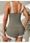 Kadın Askılı V Yakalı Viskon Bluz Ve Short Gecelik Takım