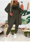Kadın Askılı Yuvarlak Yaka Yazılı Viskon Iki Iplik Bluz Ceket Ve Pantolon 3lü Takım