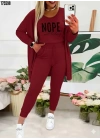Kadın Askılı Yuvarlak Yaka Yazılı Viskon Iki Iplik Bluz Ceket Ve Pantolon 3lü Takım