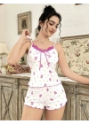 Kadın Ayıcık ve Çiçek Desenli Şortlu Gecelik Takım 5113
