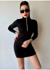 Kadın Balıkçı Yaka Fermuar Detay Mini Elbise
