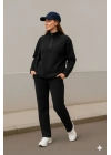 Kadın Balıkçı Yaka Fermuar Detay Polar Sweat Ve Pantolon Ikili Takım