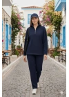 Kadın Balıkçı Yaka Fermuar Detay Polar Sweat Ve Pantolon Ikili Takım