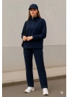 Kadın Balıkçı Yaka Fermuar Detay Polar Sweat Ve Pantolon Ikili Takım