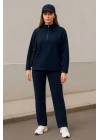 Kadın Balıkçı Yaka Fermuar Detay Polar Sweat Ve Pantolon Ikili Takım