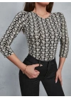 Kadın Baskılı Bisiklet Yaka Bluz