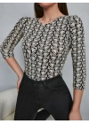 Kadın Baskılı Bisiklet Yaka Bluz