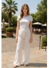 Kadın Beli Lastikli Pol Paça Pantolon