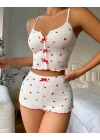 Kadın Beyaz Fiyonk Desenli Seksi Gecelik Takım 5007