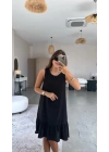 Kadın Bisiklet Yaka Eteği Volanlı Bürümcük Elbise