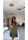 Kadın Bisiklet Yaka Eteği Volanlı Bürümcük Elbise
