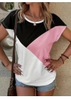 Kadın Bisiklet Yaka üç Renk Viskon T-shirt