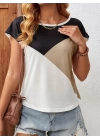 Kadın Bisiklet Yaka üç Renk Viskon T-shirt