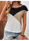 Kadın Bisiklet Yaka üç Renk Viskon T-shirt