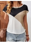 Kadın Bisiklet Yaka üç Renk Viskon T-shirt