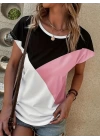Kadın Bisiklet Yaka üç Renk Viskon T-shirt