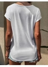Kadın Bisiklet Yaka üç Renk Viskon T-shirt