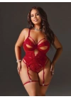 Kadın Büyük Beden Kırmızı Seksi Tasarım  Fantezi Jartiyer Takımı 8016