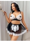 Kadın Büyük Beden  Seksi Hizmetçi Kostüm Fantezi Transparan Tül Fantezi Erotik 8006