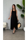 Kadın çan Dokuma Kumaş V Yaka Asimetrik Kesim Elbise