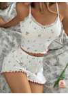 Kadın Çiçek Desenli Dantel Askılı Şortlu Pijama Takımı 5235