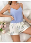 Kadın Çiçek Desenli Şortlu Gecelik Takım 5100