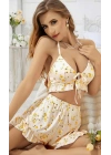 Kadın Çiçekli Ekru Askılı Şortlu Pijama Takım 5017