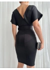Kadın Dalgıç Krep V Yaka Ve Sırt Dekolte Detaylı Elbise