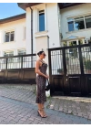 Kadın Dalgıç Kumaş Dijital Leopar Baskılı Midi Boy Elbise