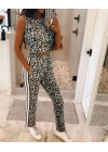 Kadın Dalgıç Kumaş Dijital Leopar Baskılı şerit Detaylı Takım