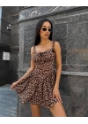Kadın Dalgıç Kumaş önden Bağlamalı Leopar Desenli Elbise