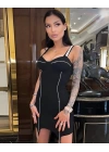 Kadın Dalgıç Kumaş Taş Aksesuarlı Mini Boy Elbise