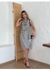 Kadın Degaje Yaka önden çapraz Detay Saten Midi Elbise