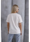 Kadın Ekru Yumuşak Dokulu Pamuklu Oversize Kalıp Bisiklet Yaka Basic T-Shirt