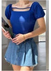 Kadın El Emeği Krep Kumaş Kare Yaka Askılı Bluz
