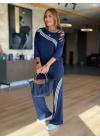 Kadın Fakir Kollu Omuz Dekolteli çapraz Ribana Detay Bluz Ve Pantolon Ikili Takım