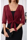 Kadın Fakir Kollu önden Bağlamalı Kısa şifon Bolero Ceket
