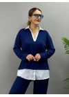 Kadın Gömlek Detay çizgili Yandan Bağlamalı Ikili Takım